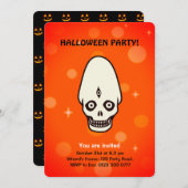 Halloween schedel op zwarte en oranje uitnodiging (Voorkant / Achterkant)