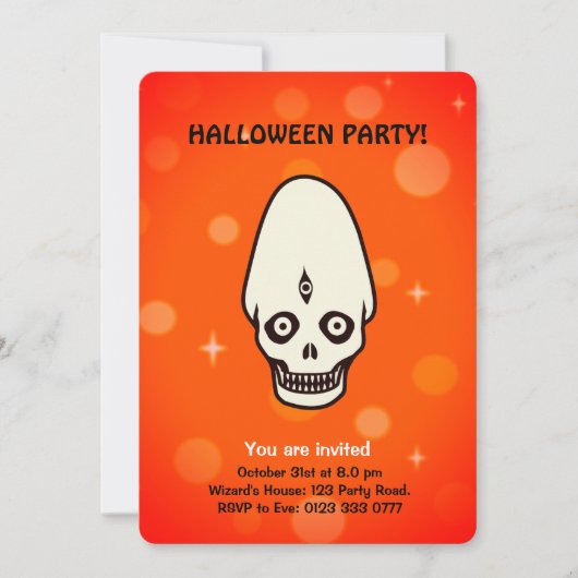 Halloween schedel op zwarte en oranje uitnodiging (Voorkant)