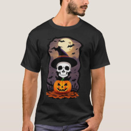 Halloween schedel orang pompoen Basic Dark T-Shirt