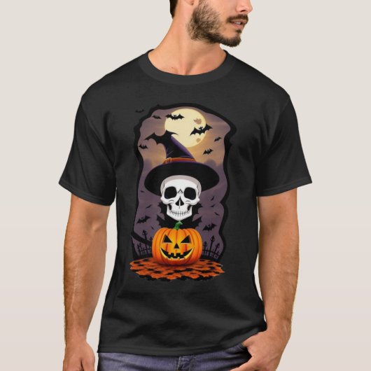 Halloween schedel orang pompoen Basic Dark T-Shirt (Voorkant)