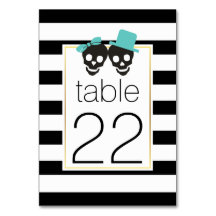 Halloween schedel paar aqua trouwtafel nummer