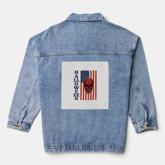 Halloween Schedel Patriottische Vintage Verschrikk Denim Jacket (Achterkant)