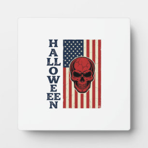 Halloween Schedel Patriottische Vintage Verschrikk Fotoplaat
