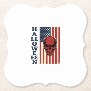 Halloween Schedel Patriottische Vintage Verschrikk Kartonnen Onderzetters
