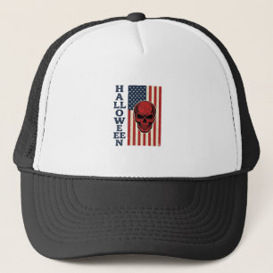 Halloween Schedel Patriottische Vintage Verschrikk Trucker Pet