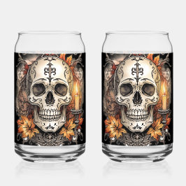 Halloween,Schedel Patroon, Kaarslicht Calavera Blikvorm Glas