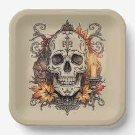 Halloween,Schedel Patroon, Kaarslicht Calavera, Papieren Bordje