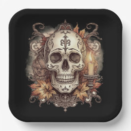 Halloween,Schedel Patroon, Kaarslicht Calavera, Papieren Bordje