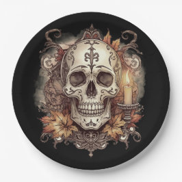 Halloween,Schedel Patroon, Kaarslicht Calavera, Papieren Bordje