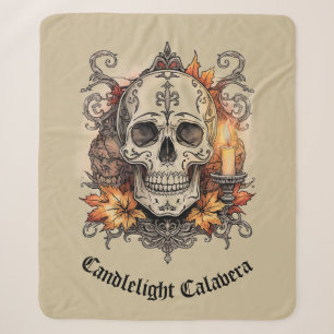 Halloween,Schedel Patroon, Kaarslicht Calavera, Sherpa Deken