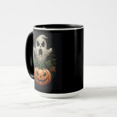 Halloween Schedel Pompoen Gotische Stipkunst Mok (Voorkant links)