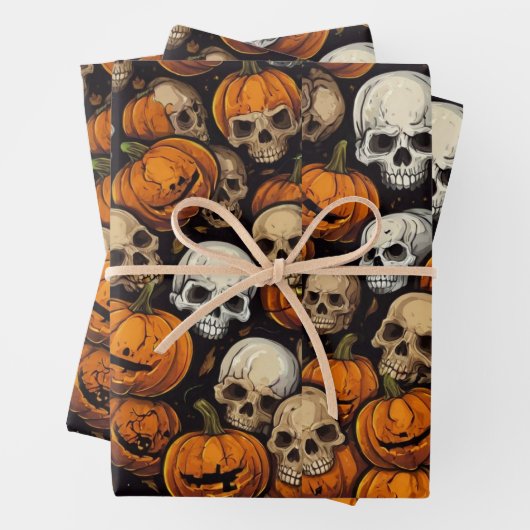 Halloween schedel pompoen inpakpapier platte plaat (In situ)