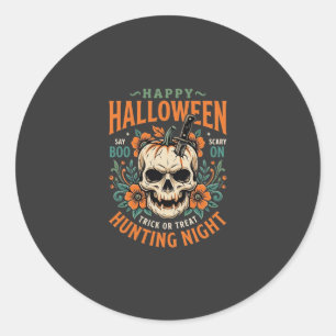 Halloween Schedel Pompoen Jacht Nacht Ontwerp_1 Ronde Sticker