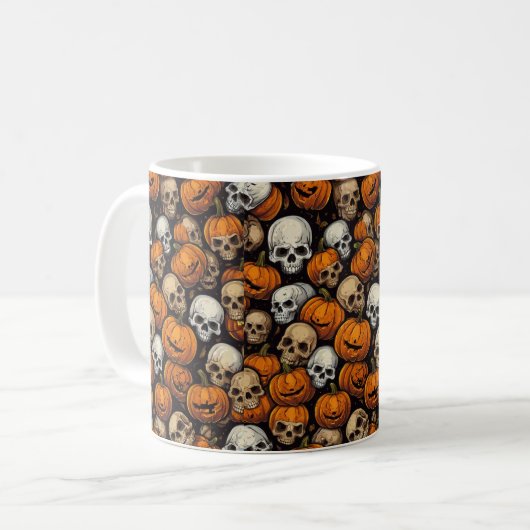 Halloween schedel pompoen vleermuis koffiemok (Voorkant links)
