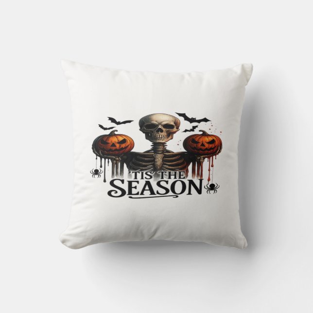 Halloween Schedel Skelet Kussen (Voorkant)