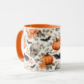 Halloween schedel vleermuizen en bloemen mok (Voorkant links)