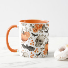 Halloween schedel vleermuizen en bloemen mok