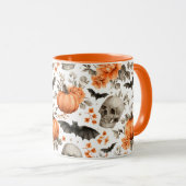 Halloween schedel vleermuizen en bloemen mok (Voorkant rechts)