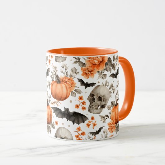 Halloween schedel vleermuizen en bloemen mok (Voorkant rechts)