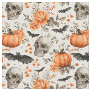 Halloween schedel vleermuizen en bloemen stof