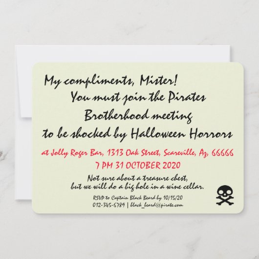 Halloween Schedel Zwarte Stip Piraat Feestje Kaart (Achterkant)