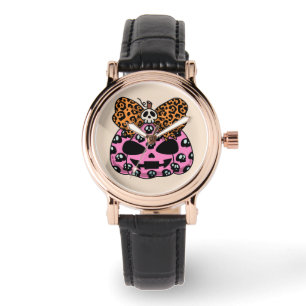 Halloween, Schedelpatroon Gezicht Pompoen Horloge