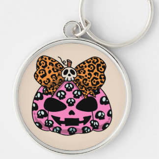 Halloween, Schedelpatroon Gezicht Pompoen Sleutelhanger
