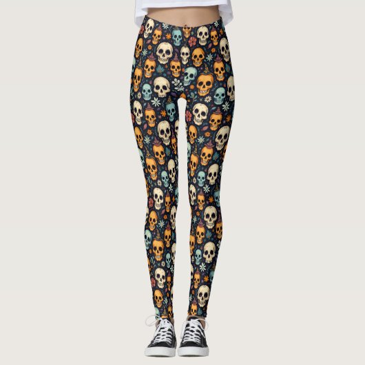 Halloween schedels en bloemen Leggings (Voorkant)