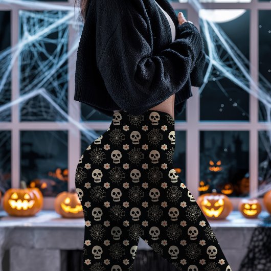 Halloween schedels en bloemen patroon leggings