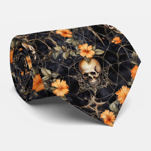 Halloween schedels en bloemen stropdas (Opgerold)