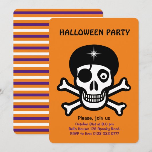 Halloween schedels op oranje uitnodiging (Voorkant / Achterkant)