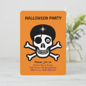 Halloween schedels op oranje uitnodiging (Staand voorkant)