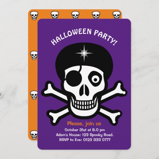 Halloween schedels op sinaasappel & purpIe uitnodi Kaart (Voorkant / Achterkant)