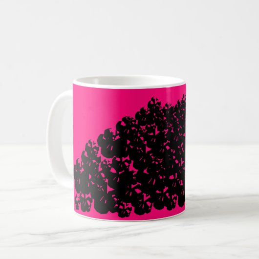 Halloween schedels stapel zwart neon roze magenta koffiemok (Voorkant links)