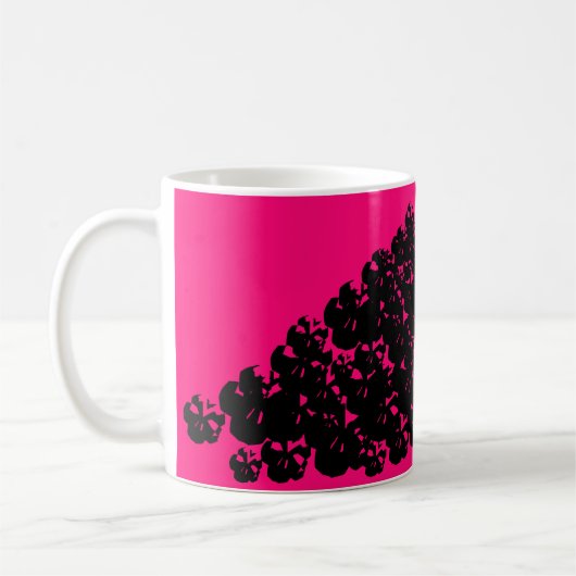 Halloween schedels stapel zwart neon roze magenta koffiemok (Links)