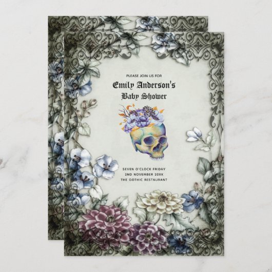 Halloween Schedels Trendy Feest Uitnodigingen Wate (Voorkant / Achterkant)