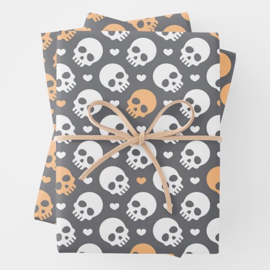 Halloween Schedels & Zoete Hartjes Inpakpapier Vel (In situ)