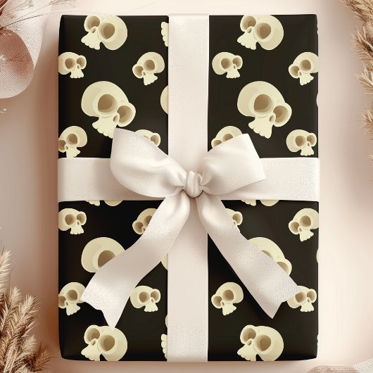 Halloween schedels zwart wit eng patroon cadeaupapier