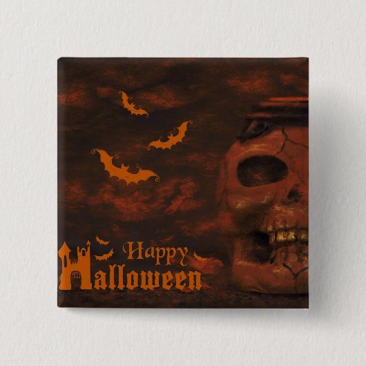 Halloween schedelvleermuizen vierkante button 5,1 cm (Voorkant)