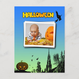 Halloween Schemering met Heks Toevoegen Fotokader Briefkaart