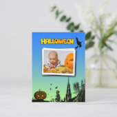 Halloween Schemering met Heks Toevoegen Fotokader Briefkaart (Staand voorkant)