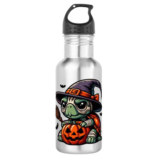 Halloween Schildpad Heks Hoed Kostuum Spooky Waterfles (Voorkant)