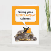 Halloween schildpad in heks Pet en gezichtsmasker Feestdagen Kaart (Voorkant)