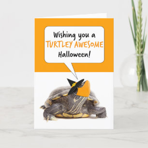 Halloween schildpad in heks Pet en gezichtsmasker Feestdagen Kaart