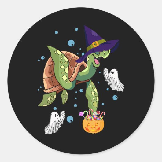 Halloween schildpad schildpad heks Pet spook kostu Ronde Sticker (Voorkant)