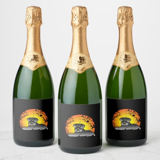 Halloween Schnauzer Hondenliefhebber T-shirt Sparkling Wijnetiket (Flessen)