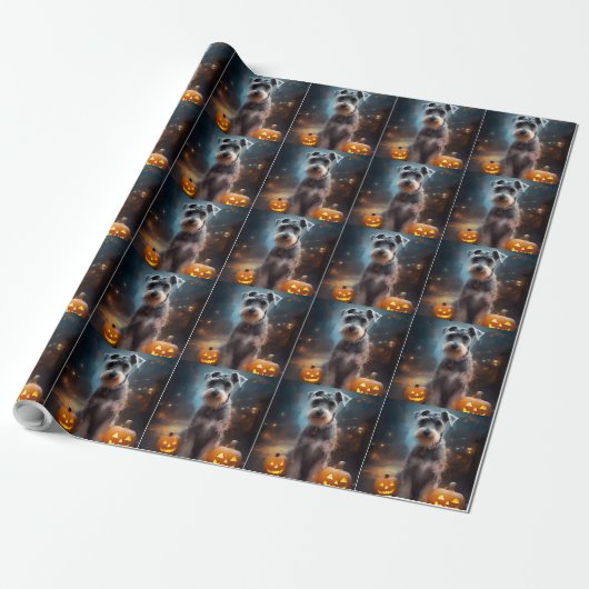 Halloween Schnauzer met pompoenen Cadeaupapier (Uitgerold)