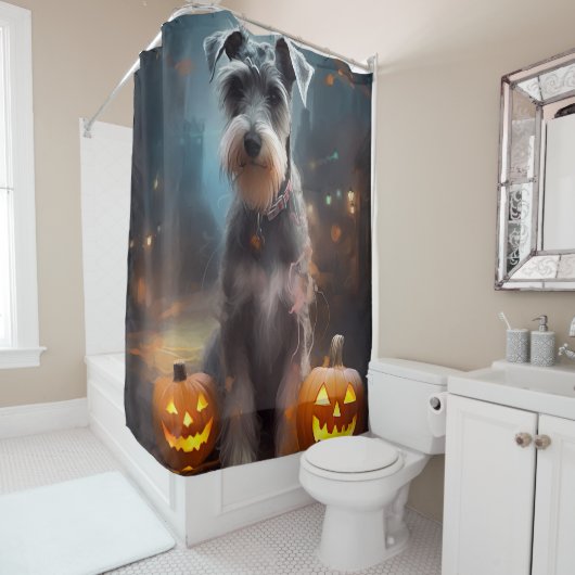 Halloween Schnauzer met pompoenen Douchegordijn (In situ)