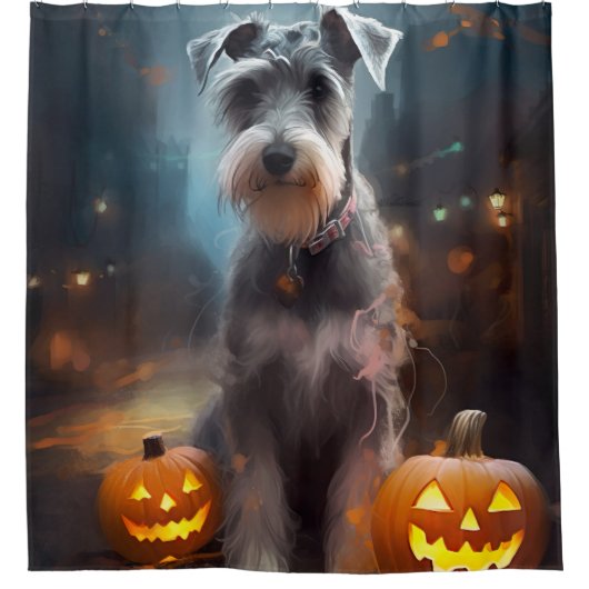 Halloween Schnauzer met pompoenen Douchegordijn (Voorkant)
