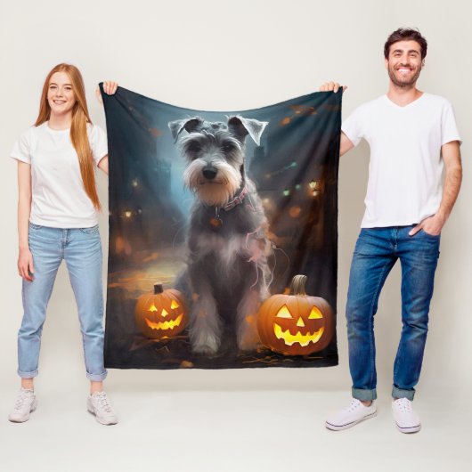 Halloween Schnauzer Met Pompoenen Eng Fleece Deken (In situ)